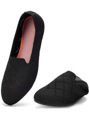 Women's Black Orange Ballet Flat Knit Round Toe Textile Slip On Walking Shoes